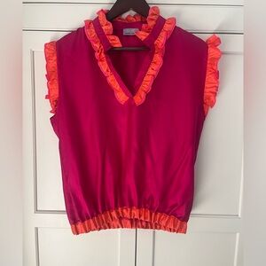 Stella Cadente women’s designer pink ruffled v- neck top blouse size M/L